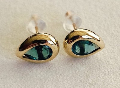 Gold Ohrstecker Gelbgold 375 mit elegante Aquamarin Tropfen, Neuwertig, Top  
