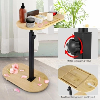 Höhenverstellbarer Beistelltisch 40cm Holz C-Tisch mit Handyhalter Stabil - Bild 1 von 4