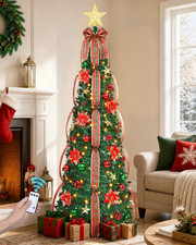 Prelit Christmas Tree 6Ft, Pop Up Christmas Tree with 200 Warm Lights