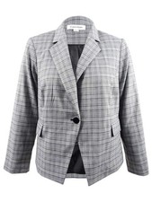 Calvin Klein Women's Petite Plaid Single-Button Blazer