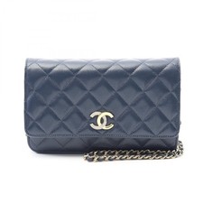 CHANEL Matelass Shoulder Bag Bag Calf (Cow Leather) Navy Used from JAPAN