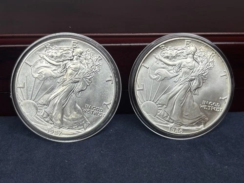 1986 & 87 American Silver Eagles BU .999 Silver - First Years of Issue Perfect!