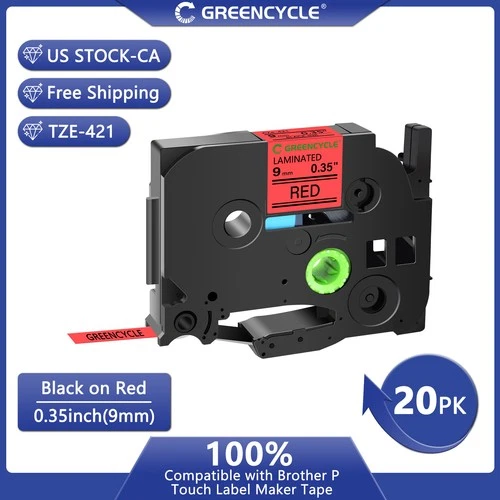 Flash Sale Price Fit Brother P-Touch TZE-421 9mm Black on Red Label Tape 20PCS deal from eBay