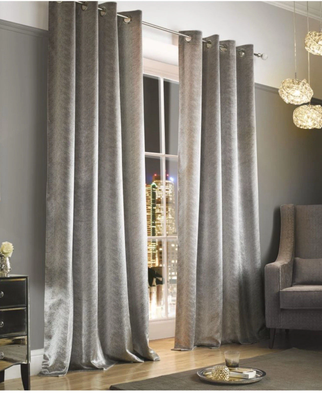 KYLIE MINOGUE Adelphi Mist Beige 66x72in Eyelet Ring Top Lined Curtains Pair