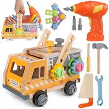 38PCS Kids Wooden Truck Tool Set with Toy Drill for Toddlers Ages 3 4 5 6,Mon...