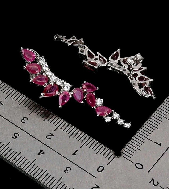 925Silber Engelsflügel OHRRINGE Stecker Echte Edelsteine RUBIN,  14k Vergoldung. - Bild 3 von 4