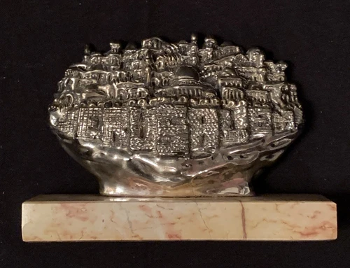 Vintage Israel Jerusalem Wall Panorama 925 Sterling Silver Sculpture On Base