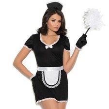 French Maid Costume Uniform Mini Dress Lace Trim Apron Gloves Hat 99088 Small