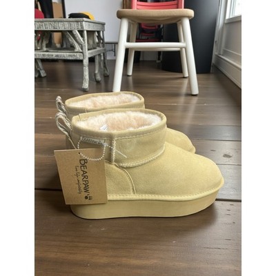 Bearpaw Shalini Women s Suede Ankle Boots Cozy Lined Platform Tan Size US 9