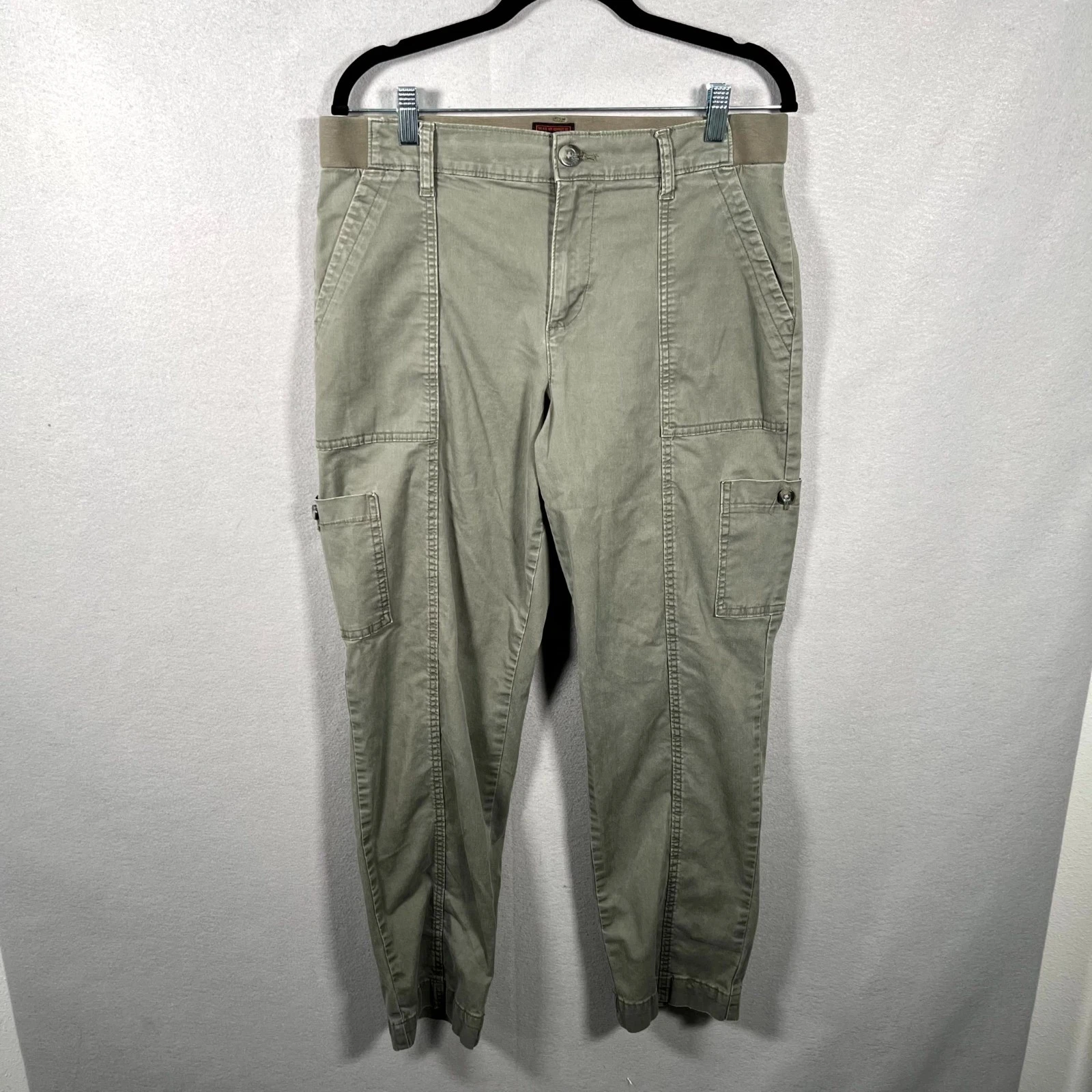Lee Cargo Pants Mens 34 Olive Green Logo Tapered Leg Hiking Camping Outdoor