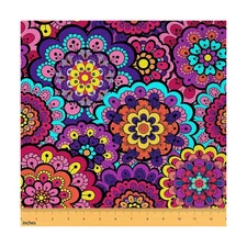 Mandala Flower Waterproof Fabric by The Yard Watercolor Retro Bohemian Floral...