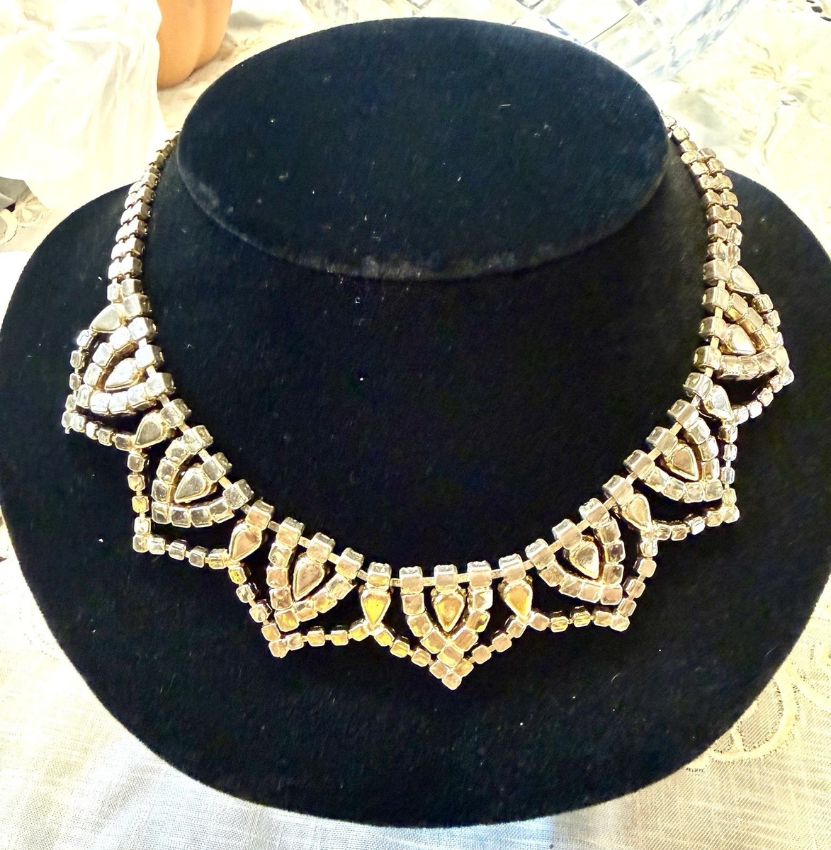 Vintage Pink AB & Ice Blue Rhinestone Bib Necklace Juliana Style Glam Statement View 4