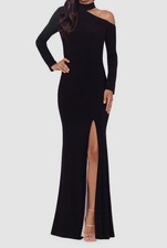Xscape Women's Black Cutout Shoulder Lined Long Sleeve Gown Dress Sz 6