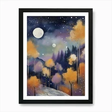 Cosmic Fall Night،An ethereal boho Framed Wall Art Poster Canvas Print Picture