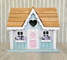 Sweetheart Cottage Birdhouse by Home Bazaar Turquoise with Pink Door