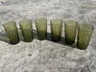 6 Vintage Anchor Hocking Avocado Green Lido Molono Crincle 12 Oz Glasses