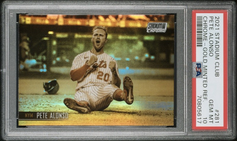 Pete Alonso 2021 Topps Stadium Club Chrome Gold Minted Refractor #281 PSA 10 GEM