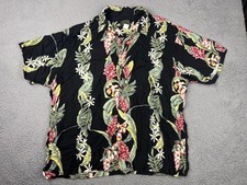 Hawaiian Reserve Collection Aloha Shirt Mens 2XL Black Floral Made in USA Rayon