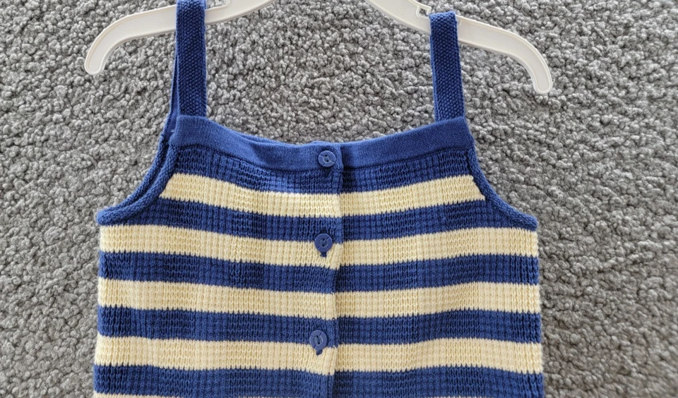 Polo Ralph Lauren Suéter Sin Mangas a Rayas Top Niñas 5 Azul/Crema Botón Delantero Foto 3 de 4