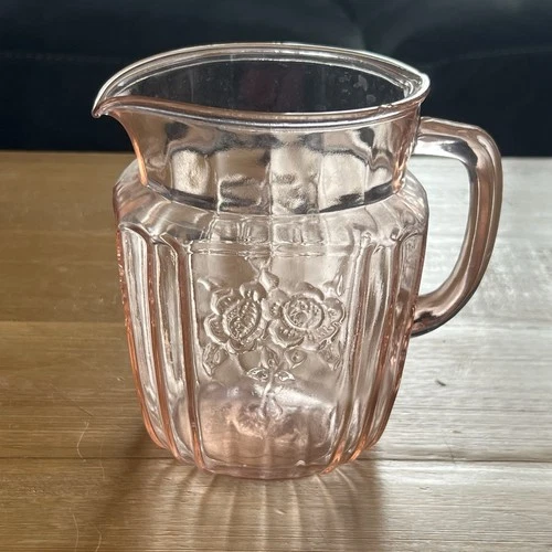 Vintage Anchor Hocking Pink Mayfair Open Rose Depression Glass Pitcher 6” Vase