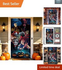 Creepy Halloween Door Decoration - 71" x 35" Horror Theme Banner, Easy to Hang