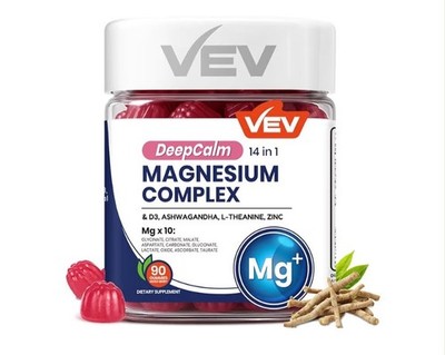1 packs VEV Deep Calm Magnesium Complex 14-in-1 Gummies 90 Counts
