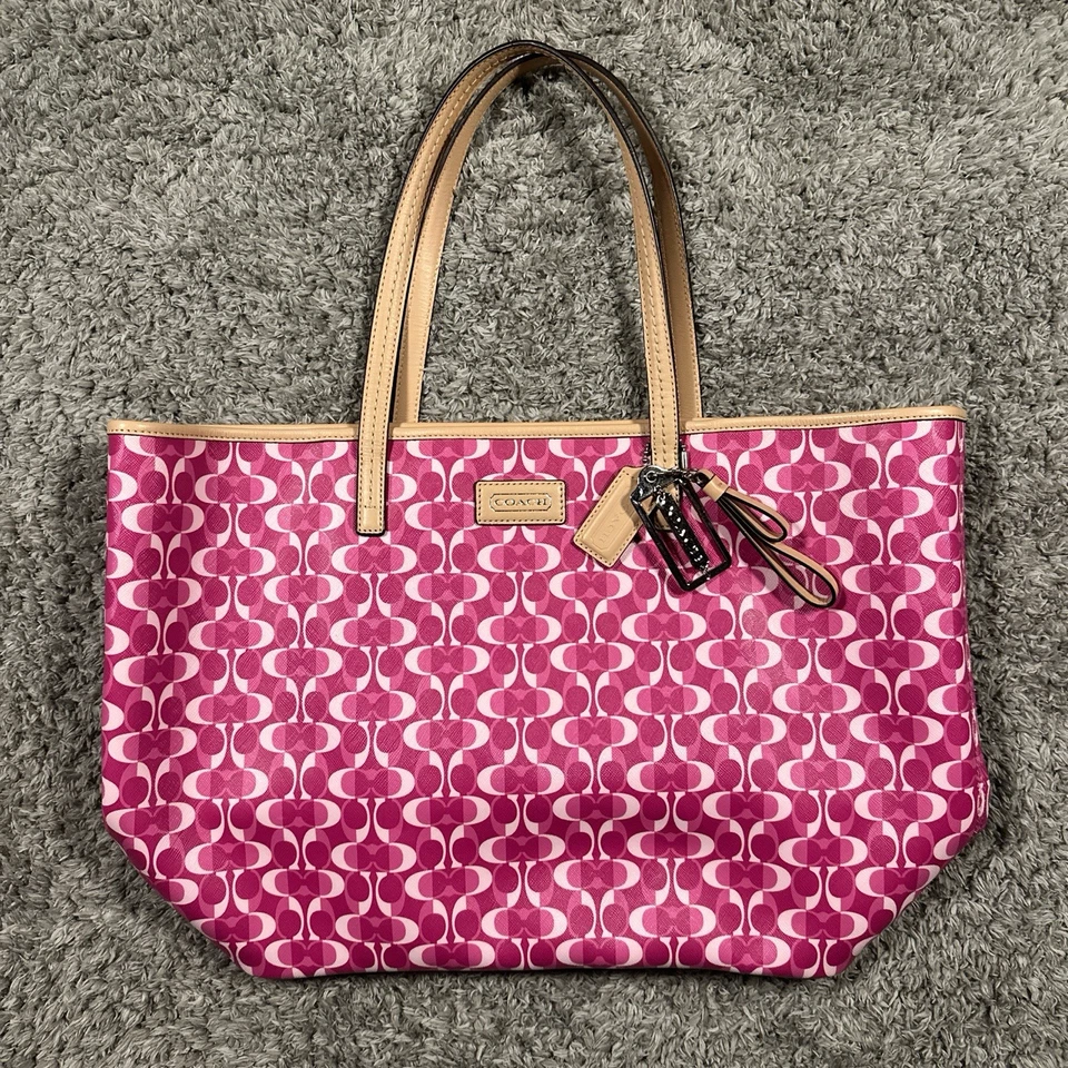 Bolso de Mano Coach Peyton Park Dream C Grande 3 Piezas Rosa con Borde Beige Claro F25673 Foto 2 de 4