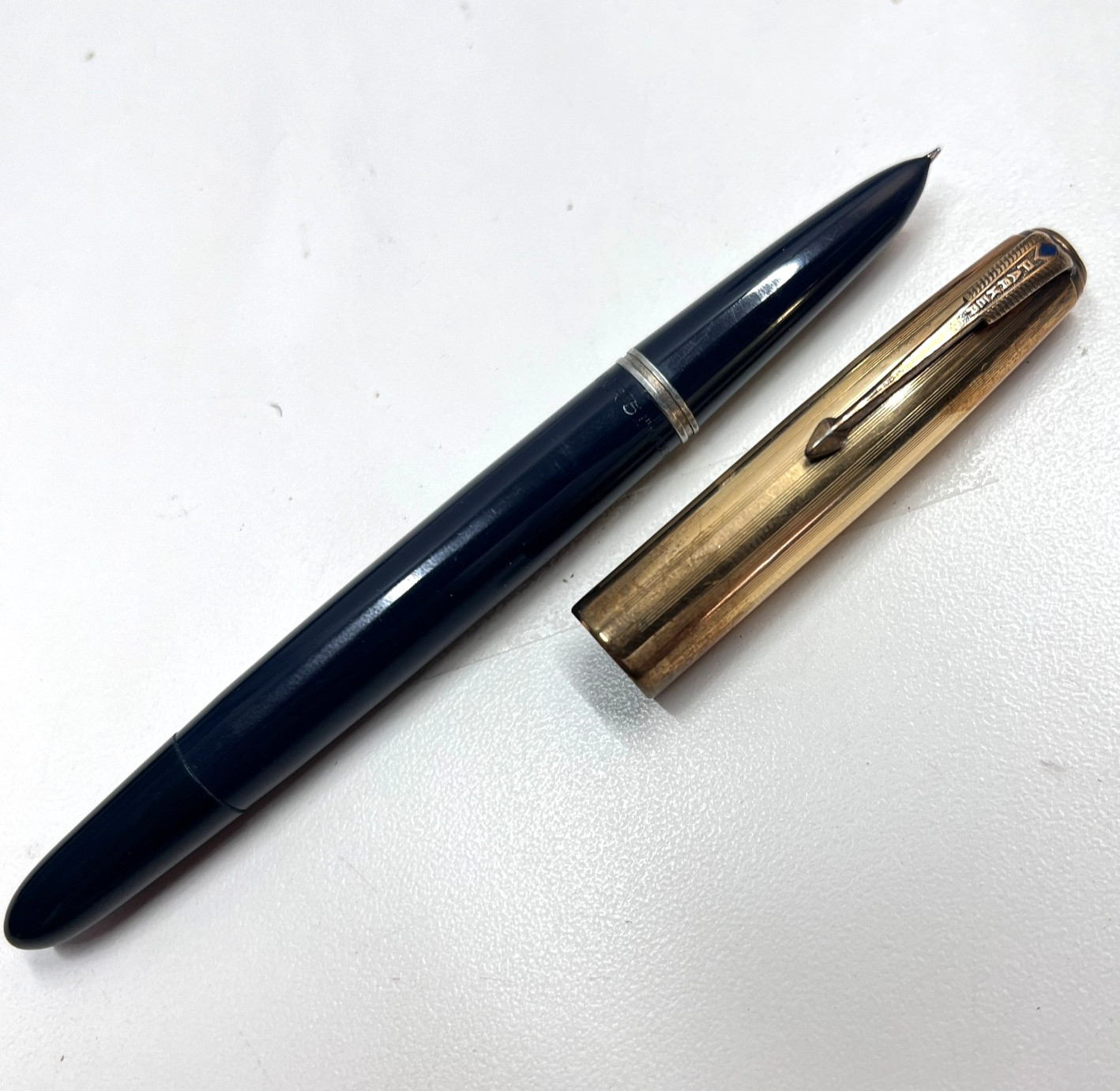 PARKER 51 Fountain Pen Dark Blue w/ 1/10 16K Gold Filled Cap Blue Diamond F Nib