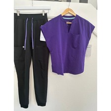 NWOT Fabletics Womens XS Tall Black On Call Scrub Joggers XS Scrub Top READ