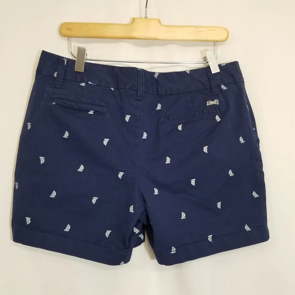 Le Tigre Navy Blue White Sailboats Nautical Mid/High Rise 5" Chino Shorts Sz 10 Foto 2 de 4