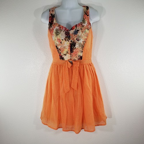 Naranka Sun Dress Floral Lace Glitter Boho Funky Sleeveless Rhinestone Orange S - 第 5/9 張圖片