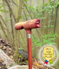 Carved Cedar Wooden Walking Stick Handmade Cane Original Signed by Artist 34"