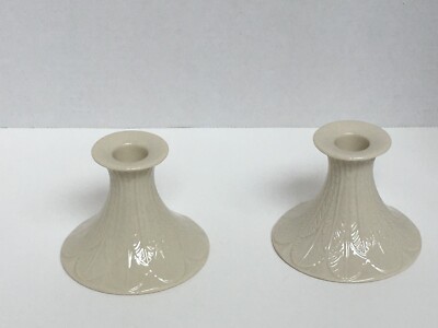 Set of 2 Candle Stick Holders by Lenox Off White Feather Design