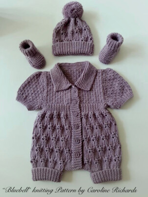 “Bluebell ” Romper Knitting pattern NEW SIZES up to 24 month old baby  UK