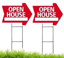 Large(18"x24") Open House - RED - Arrow Shaped Sign Kit with Stands - 2 Pack