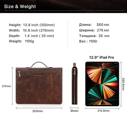 For iPad Pro 12.9 Inch Leather Tablet Sleeve Case Cover Briefcase Right Hander - Picture 3 of 9