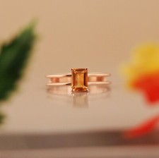 Natural Citrine Rose Gold Plated 925 Sterling Silver Dainty Promise Weeding Ring