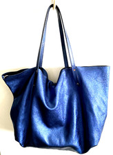 Tiffany & Co. Shoulder Bag Tote Reversible Metallic Blue Leather And Navy Suede