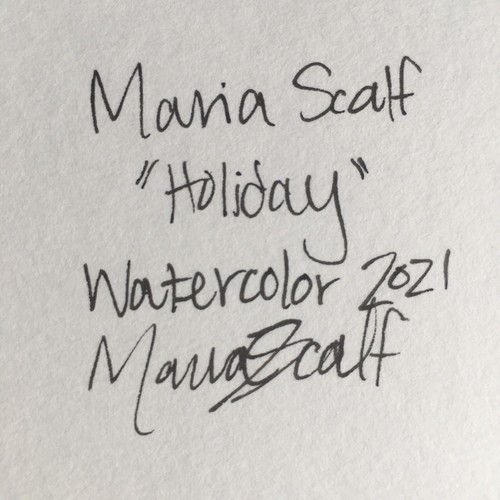 Maria Scalf Truck Tree Still Holiday Christmas Watercolor 9x12 ORIGINAL PAINTING - Picture 2 of 3