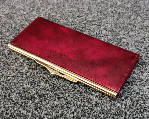 Burgundy Calf Leather Purse, Notes, Cards & Coins, Kiss Clasp, Vintage Retro - Picture 10 of 13