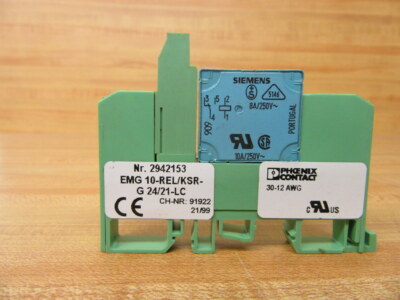 Phoenix 2942153 Relay Module EMG 10-REL/KSR-G 24/21-LC w/ Siemens Relay