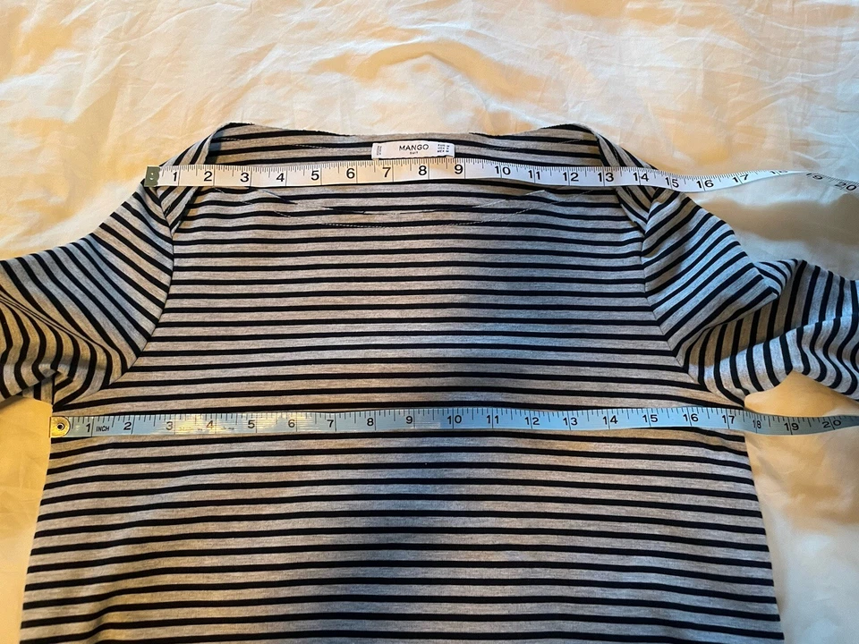 Mango Women’s Boat Neck 3/4 Sleeves Black Striped Grey T Shirt Size US Small - Image 4 of 4
