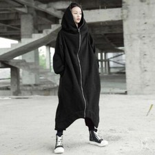 Women Hooded Zipper Coats Jacket Asymmetrical Long Sleeve Loose Casual New