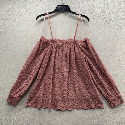 NWT Anthropologie Eri + Ali Romana Off The Shoulder Top Lace Dusty Rose Pink M