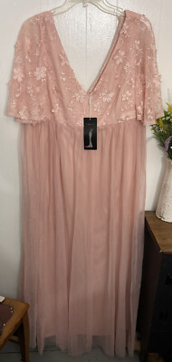 Blush Pink Woman's Lace Tulle Maxi Dress 2XL Plus Size Formal Evening Gown  | eBay