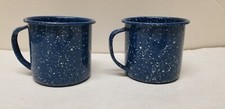 2 VTG ENAMELWARE BLUE WHITE SPECKLED COFFEE CUPS CAMPING MUGS