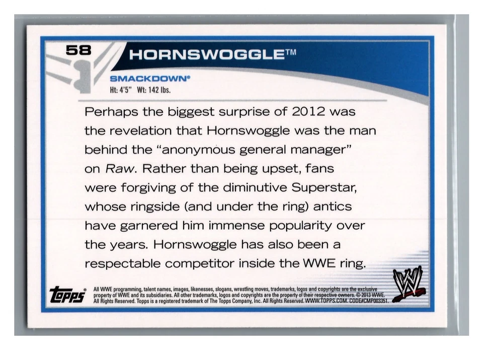 2013 Topps WWE - #58 Hornswoggle - Image 2 of 2