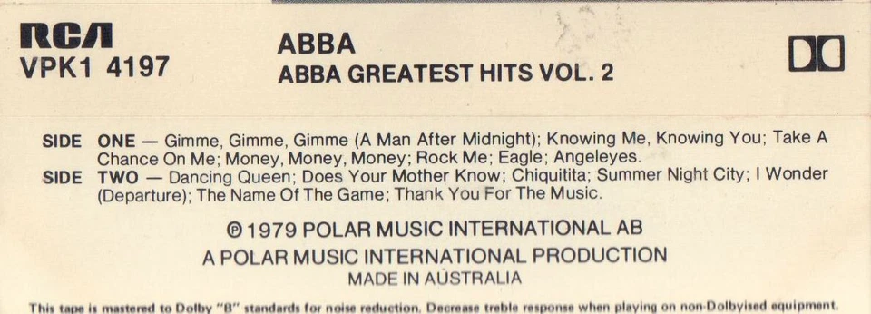 Abba - Greatest Hits Vol 2, scarce Australian cassette issue, ex cond. - Image 4 of 4