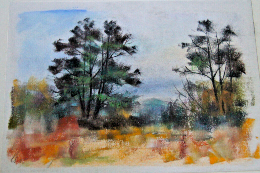 :FRANZ EHMKE *1928 -2018 BERLÍN PASTEL VISTA AL ALISO EN EL CAMPO DE PASTOREO OTOÑO
