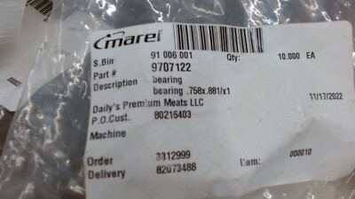 Marel part # 9707122  bearing .758 x .881                       lot of 4    new